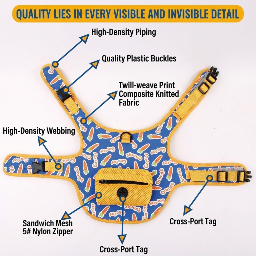 Adventure-Ready Pet Vest Harness with Matching Poop Bag Carrier – Breathable, Adjustable, and Perfect for Daily Walks, Travel, and Outdoor Fun with Your Furry Sidekick (M)