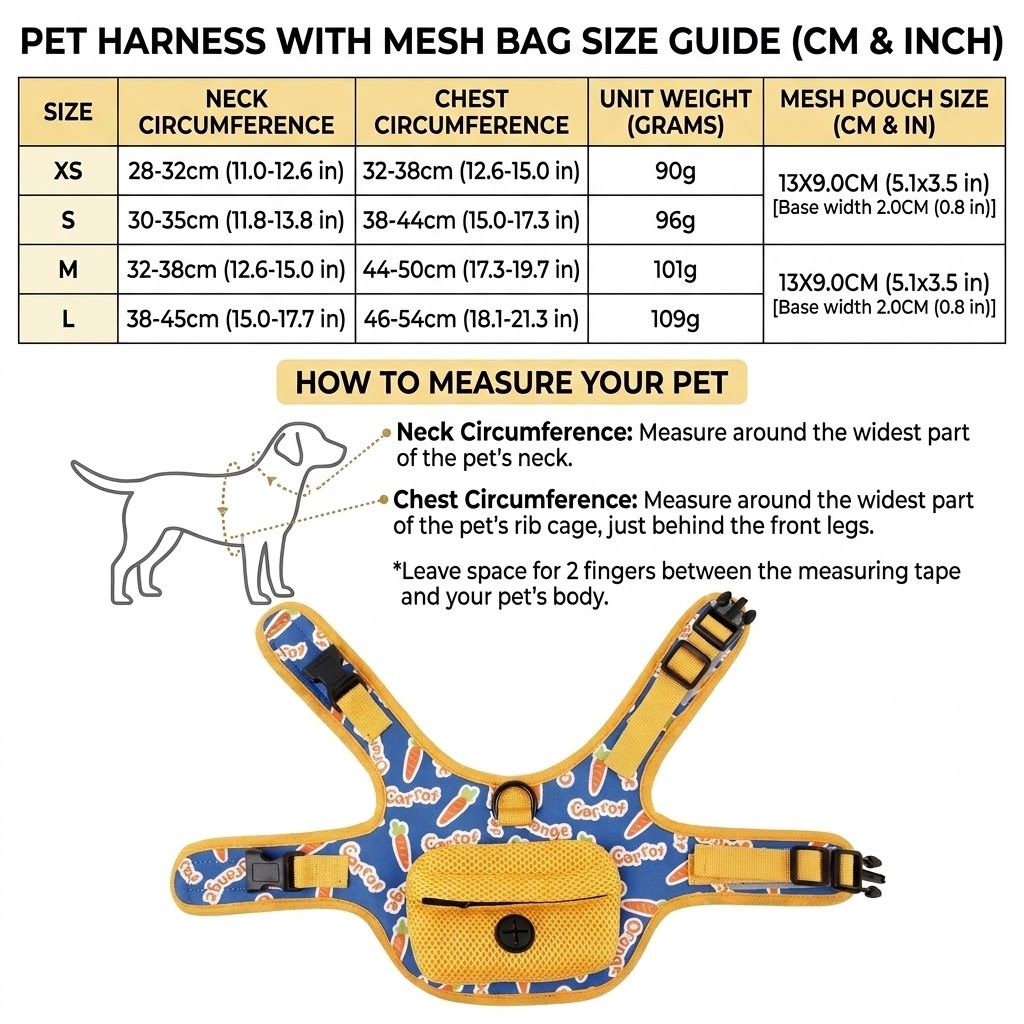 Adventure-Ready Pet Vest Harness with Matching Poop Bag Carrier – Breathable, Adjustable, and Perfect for Daily Walks, Travel, and Outdoor Fun with Your Furry Sidekick (S)