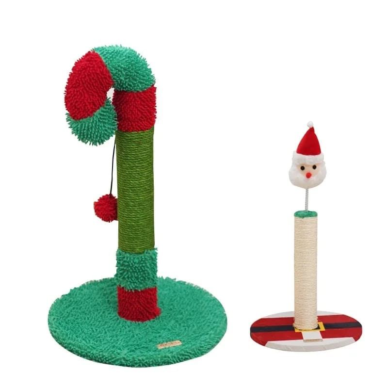 Christmas Candy Cane Cat Scratching Post - Durable Sisal, Plush Covered, Interactive Hanging Toy, Festive Red & Green, All-in-One Indoor Play Station for Feline Fun (33*55CM)