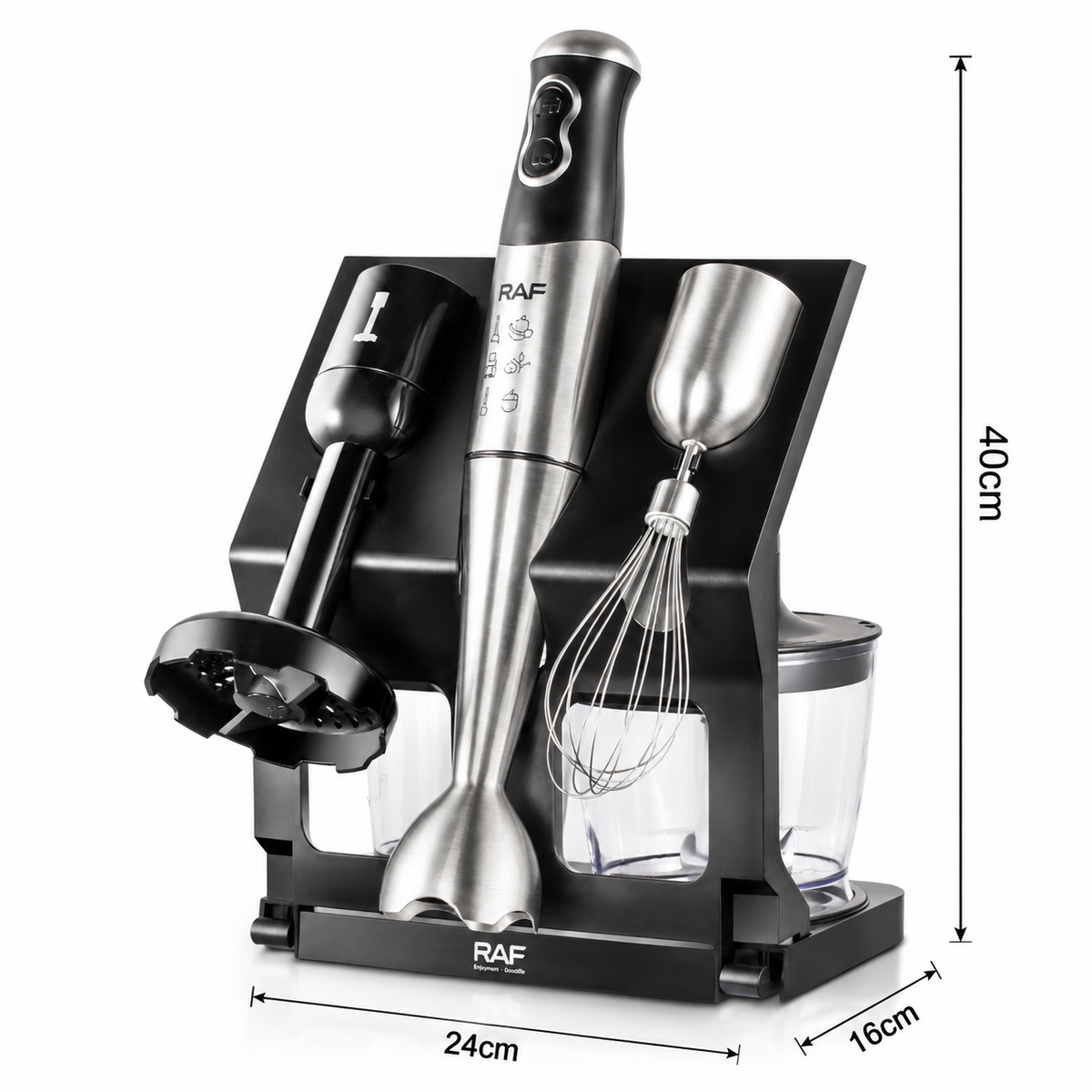 5-in-1 Handheld Immersion Blender Set with 500W Motor, Stainless Steel Blades, 700ml Beaker, Chopper Bowl, Whisk and Masher Attachments for Smoothies, Baby Food, Soups and Baking (Silver)