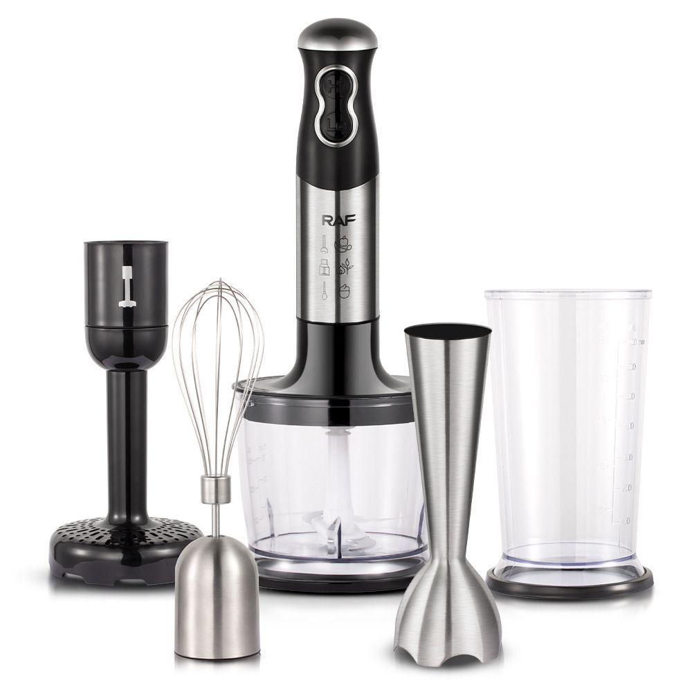 5-in-1 Handheld Immersion Blender Set with 500W Motor, Stainless Steel Blades, 700ml Beaker, Chopper Bowl, Whisk and Masher Attachments for Smoothies, Baby Food, Soups and Baking (Silver)
