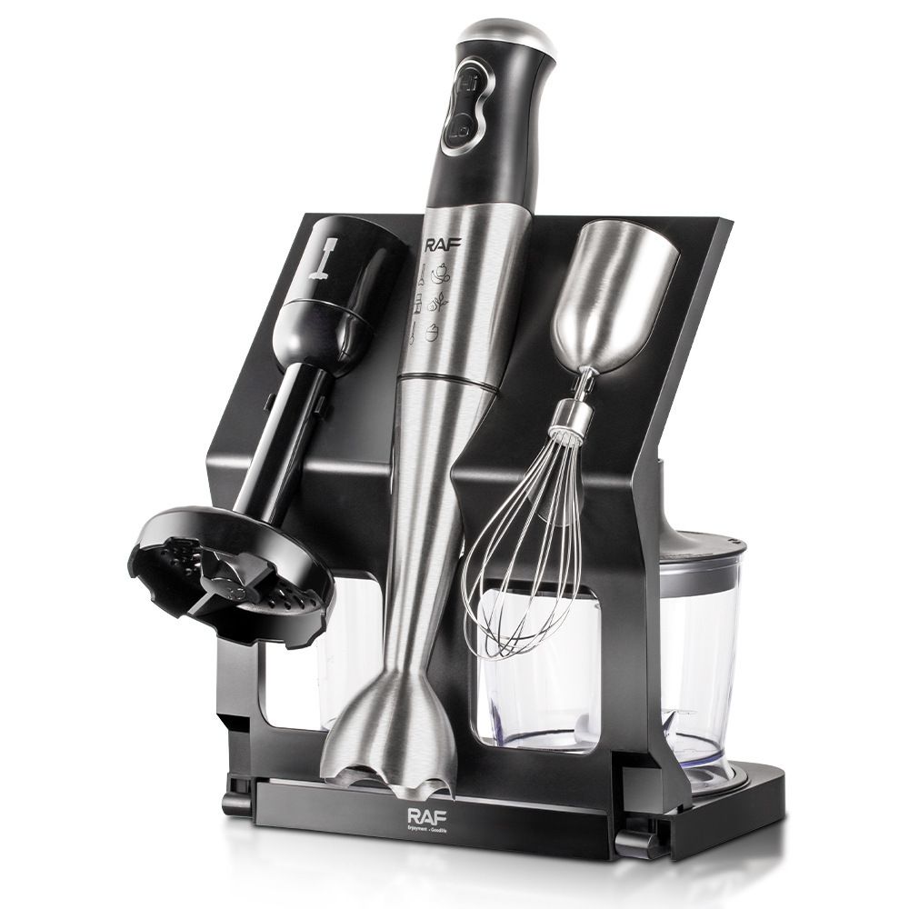 5-in-1 Handheld Immersion Blender Set with 500W Motor, Stainless Steel Blades, 700ml Beaker, Chopper Bowl, Whisk and Masher Attachments for Smoothies, Baby Food, Soups and Baking (Silver)