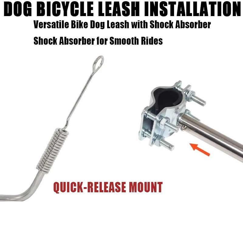 Bike Dog Leash with Shock-Absorbing Spring Bracket – Hands-Free Cycling Dog Walker for Outdoor Adventures, City Streets, and Suburban Trails, Secure Metal Mount and Durable Nylon Strap for Safe, Comfortable Joint Rides with Your Furry Companion (Silver)