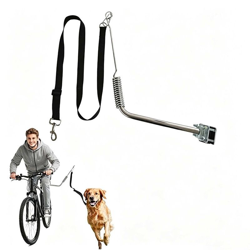 Bike Dog Leash with Shock-Absorbing Spring Bracket – Hands-Free Cycling Dog Walker for Outdoor Adventures, City Streets, and Suburban Trails, Secure Metal Mount and Durable Nylon Strap for Safe, Comfortable Joint Rides with Your Furry Companion (Silver)