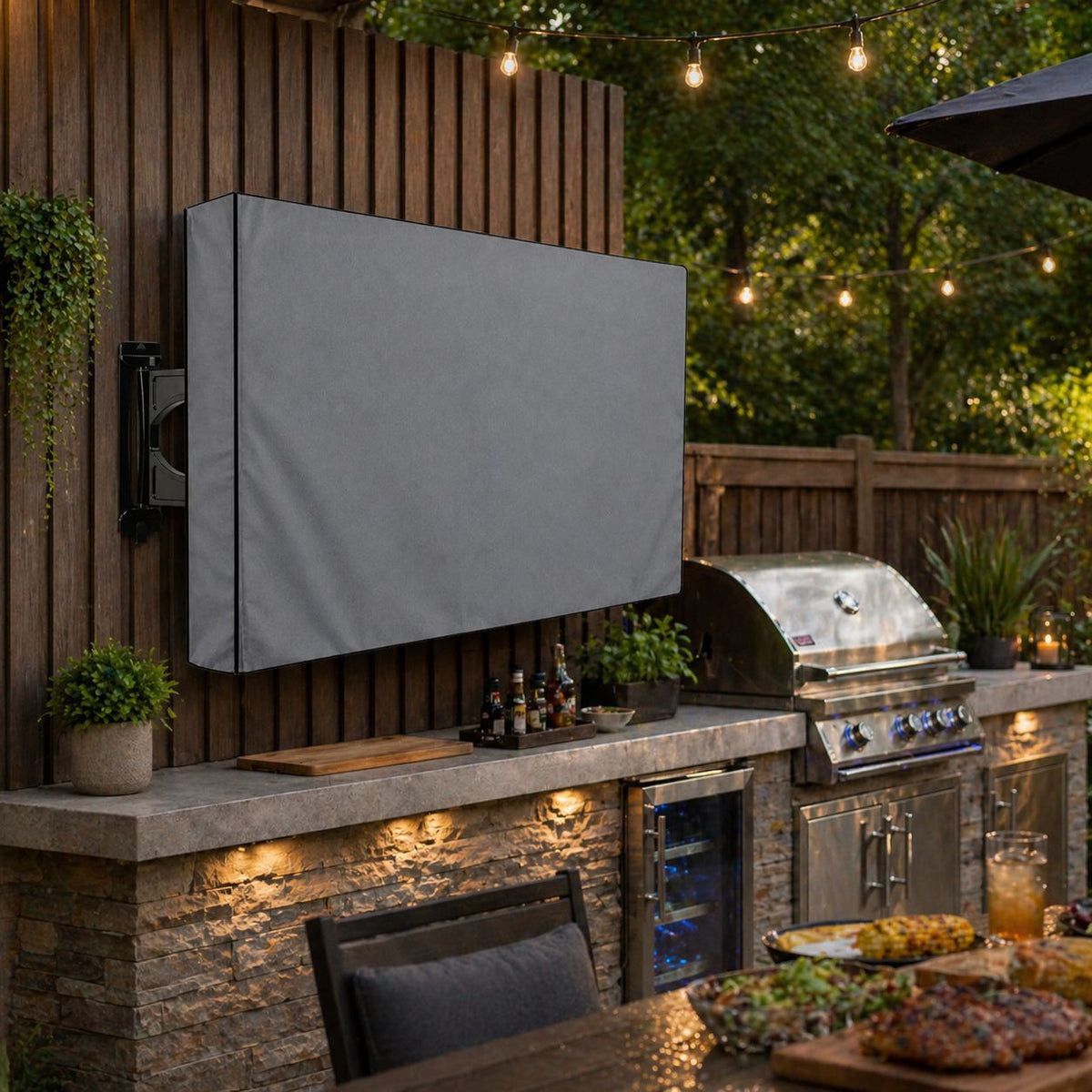 Weatherproof Outdoor TV Cover for Wall-Mounted Flat Screens – Waterproof, Dustproof, and UV-Resistant Protection for Patio, Balcony, and Garden Entertainment Areas (40"-42"(107×67×13cm), Grey)