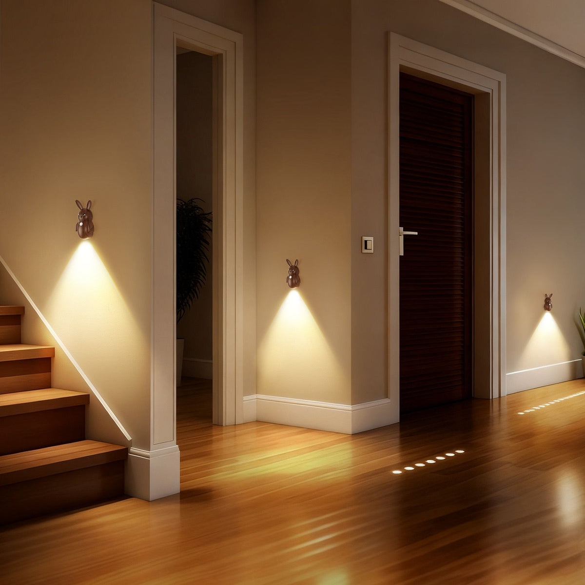 Adorable Cartoon Rabbit LED Motion Sensor Wall Light, Rechargeable Magnetic Cordless Night Lamp for Bedroom, Hallway, Stairs, and Kitchen with Dimmable Brightness and Adjustable Warm-to-Cool Glow (Wood Grain, 3PCS)