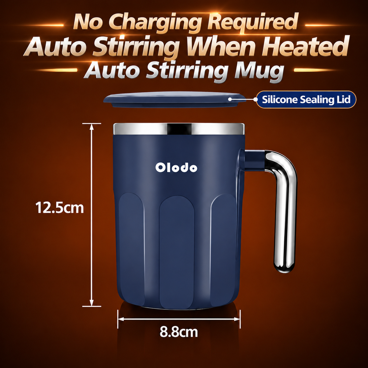 Self-Stirring Insulated Thermos Bottle with Magnetic Mixer, Battery-Free Temperature-Driven Auto Stirring Cup for Coffee, Milk Powder, Honey, and Juice at Home or Office (Navy)