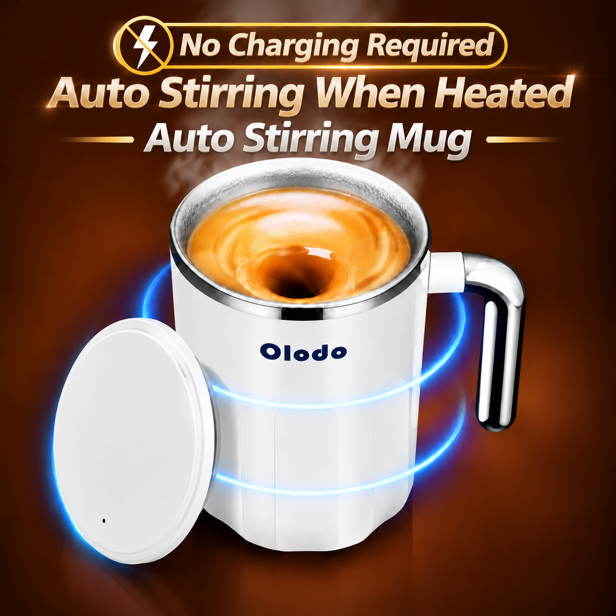 Self-Stirring Insulated Thermos Bottle with Magnetic Mixer, Battery-Free Temperature-Driven Auto Stirring Cup for Coffee, Milk Powder, Honey, and Juice at Home or Office (Navy)