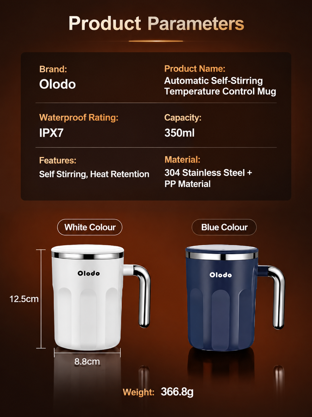 Self-Stirring Insulated Thermos Bottle with Magnetic Mixer, Battery-Free Temperature-Driven Auto Stirring Cup for Coffee, Milk Powder, Honey, and Juice at Home or Office (Navy)