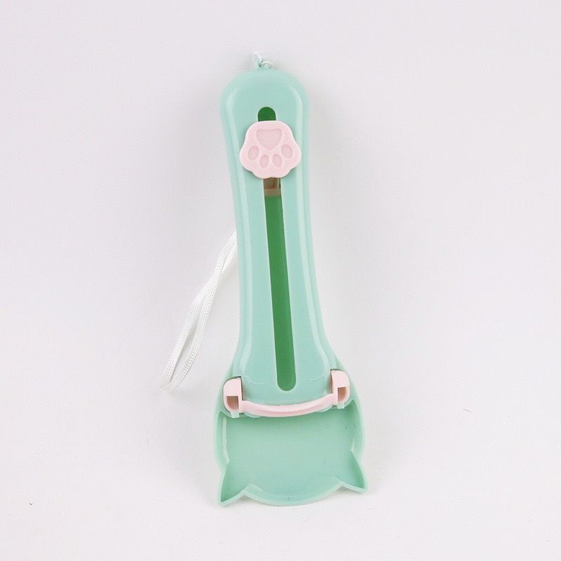 Cat Treat Paste Dispenser Spoon with Cat Paw Push Button – Portable Squeeze Feeder for Wet Food, Mess-Free Outdoor Use, Easy Clean Food-Grade PP, Cute Ear-Shaped Scoop Design (Blue)