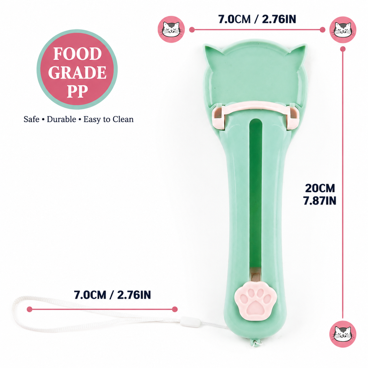 Cat Treat Paste Dispenser Spoon with Cat Paw Push Button – Portable Squeeze Feeder for Wet Food, Mess-Free Outdoor Use, Easy Clean Food-Grade PP, Cute Ear-Shaped Scoop Design (Pink)