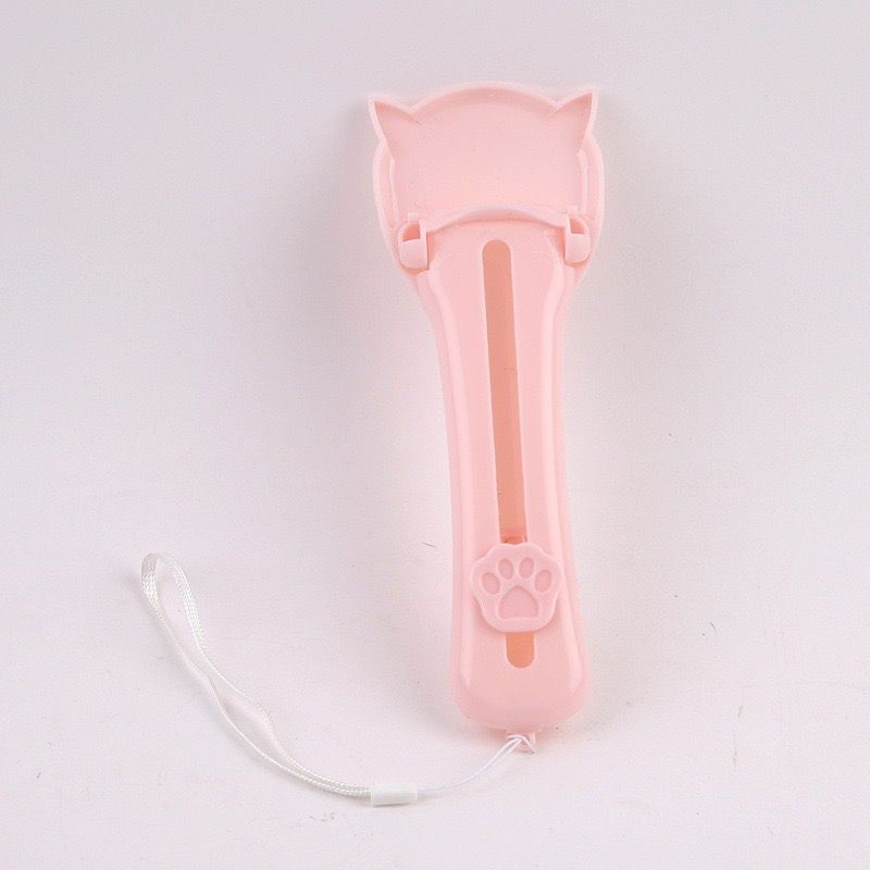Cat Treat Paste Dispenser Spoon with Cat Paw Push Button – Portable Squeeze Feeder for Wet Food, Mess-Free Outdoor Use, Easy Clean Food-Grade PP, Cute Ear-Shaped Scoop Design (Pink)
