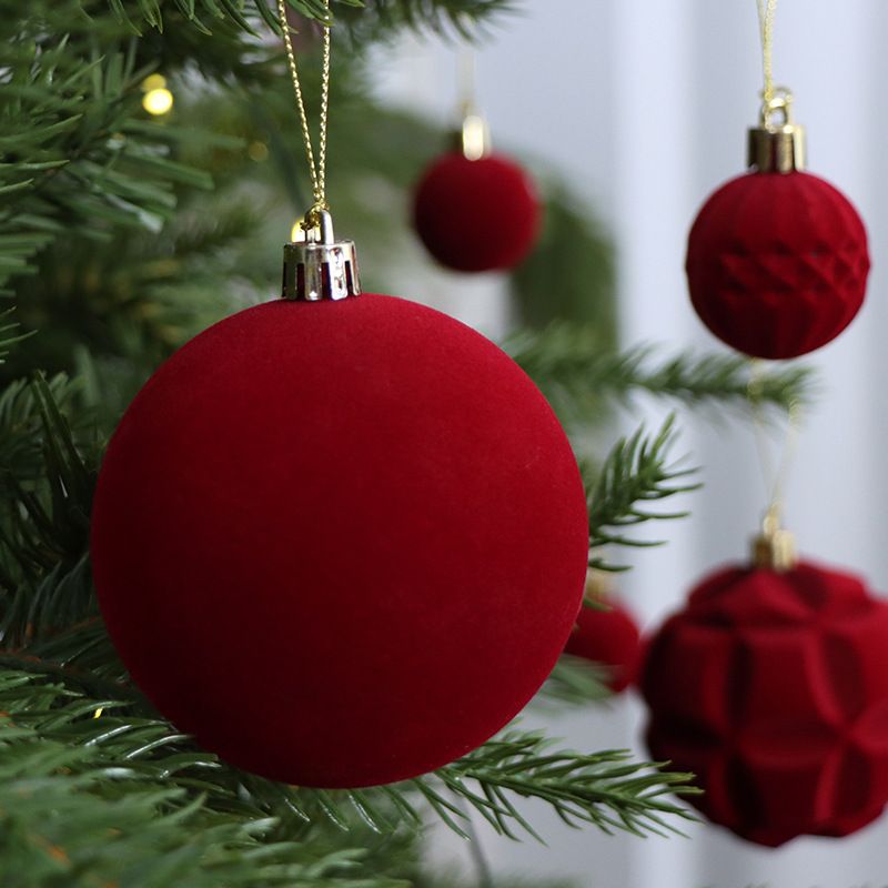Luxury Flocked Christmas Balls Set for Holiday Tree Hanging, Festive Home Decor, Seasonal Party Ornament, Elegant Velvet Baubles (Burgundy)