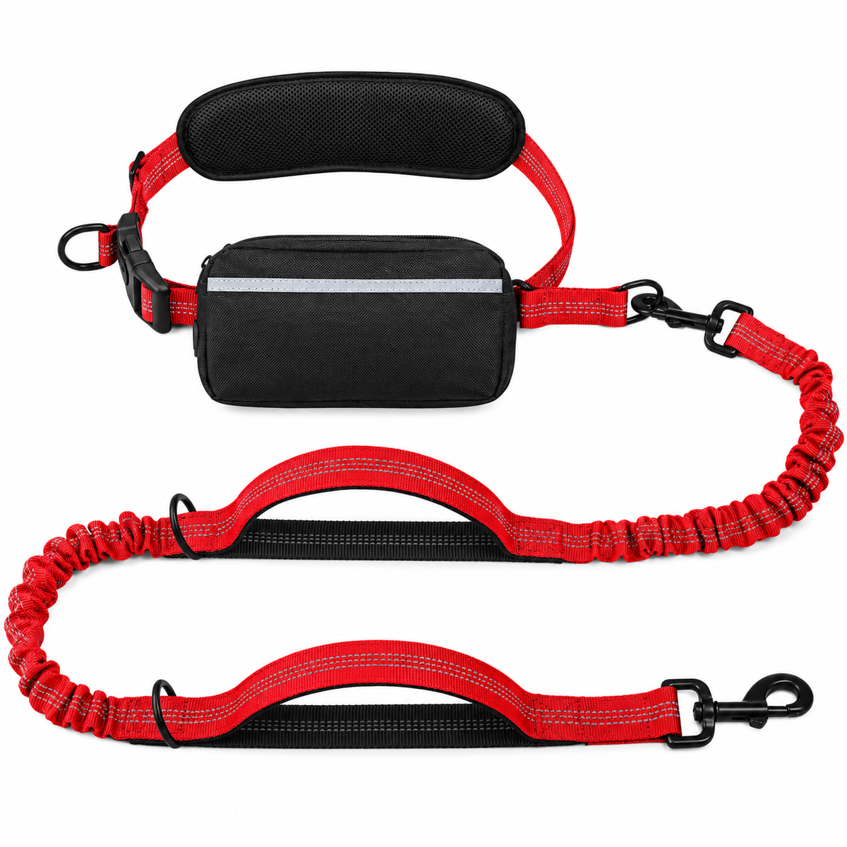 Hands-Free Dog Walking Belt with Bungee Leash and Reflective Waist Pouch Set for Running Jogging and Outdoor Adventures with Dogs (Khaki)