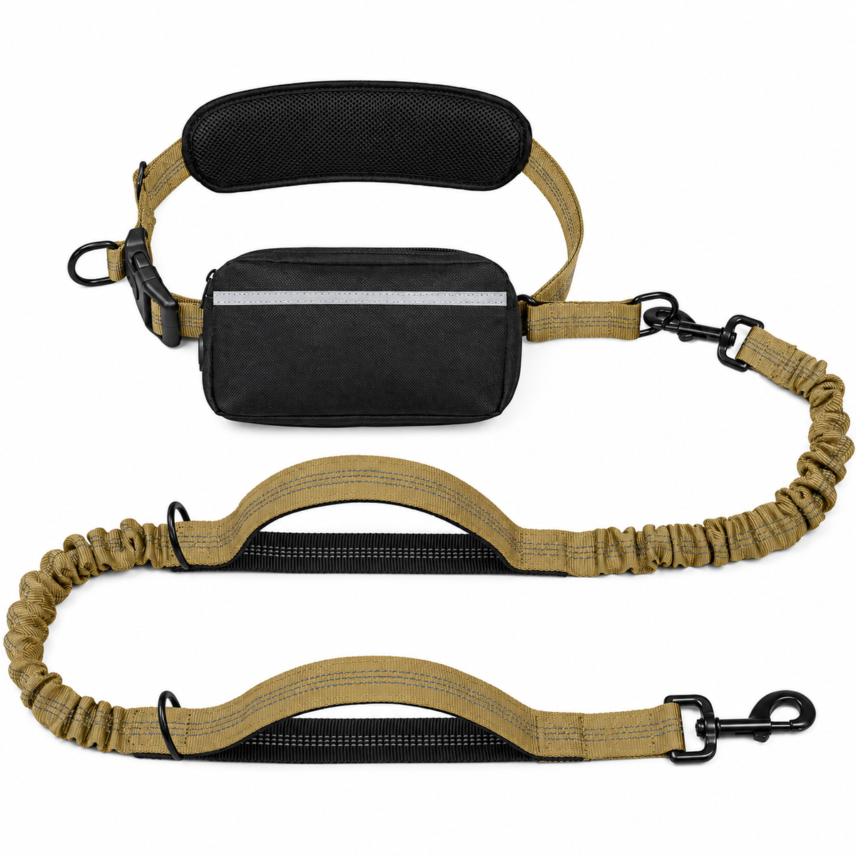 Hands-Free Dog Walking Belt with Bungee Leash and Reflective Waist Pouch Set for Running Jogging and Outdoor Adventures with Dogs (Orange)
