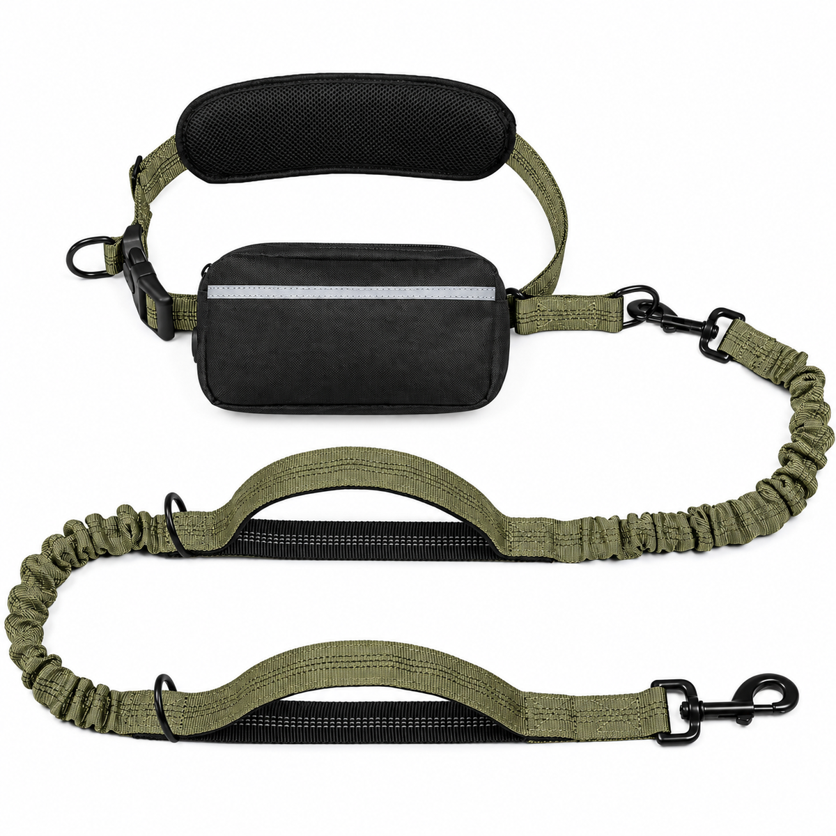 Hands-Free Dog Walking Belt with Bungee Leash and Reflective Waist Pouch Set for Running Jogging and Outdoor Adventures with Dogs (Orange)