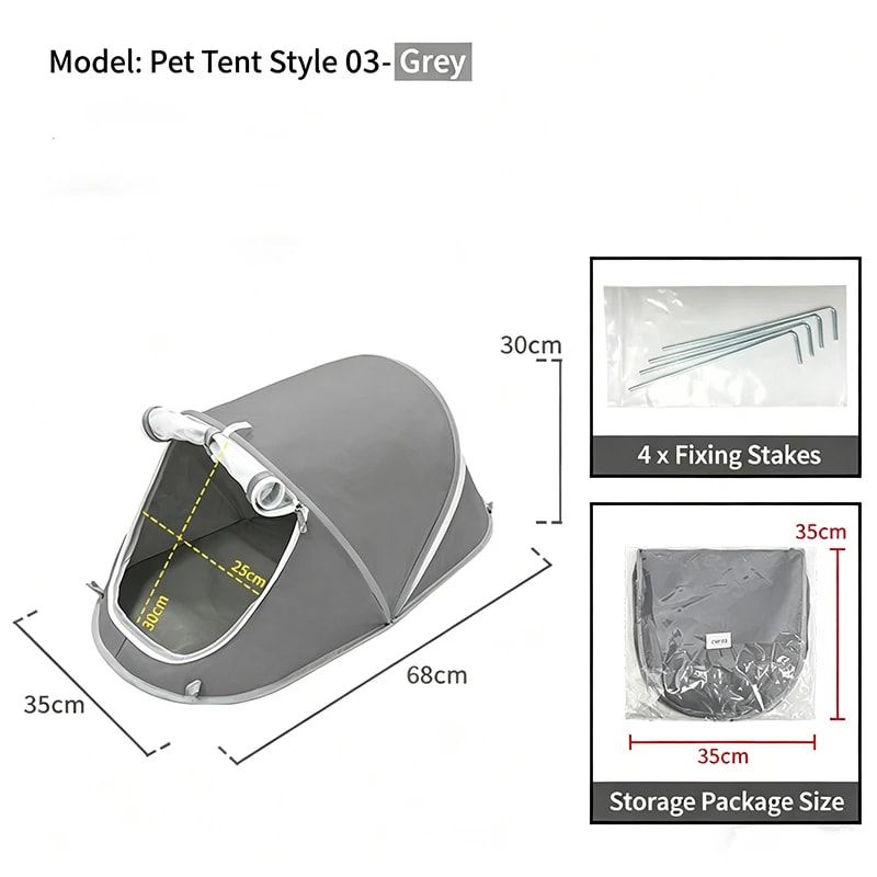 Foldable Portable Pet Tent – Breathable Oxford Fabric Puppy & Kitten House for Indoor Rest and Outdoor Camping, Equipped with Mesh Door and Ground Stakes for Picnic and Travel (Grey)