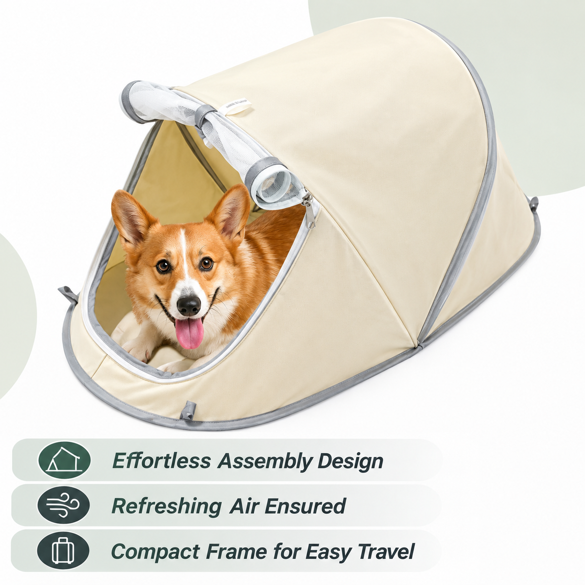 Foldable Portable Pet Tent – Breathable Oxford Fabric Puppy & Kitten House for Indoor Rest and Outdoor Camping, Equipped with Mesh Door and Ground Stakes for Picnic and Travel (Grey)