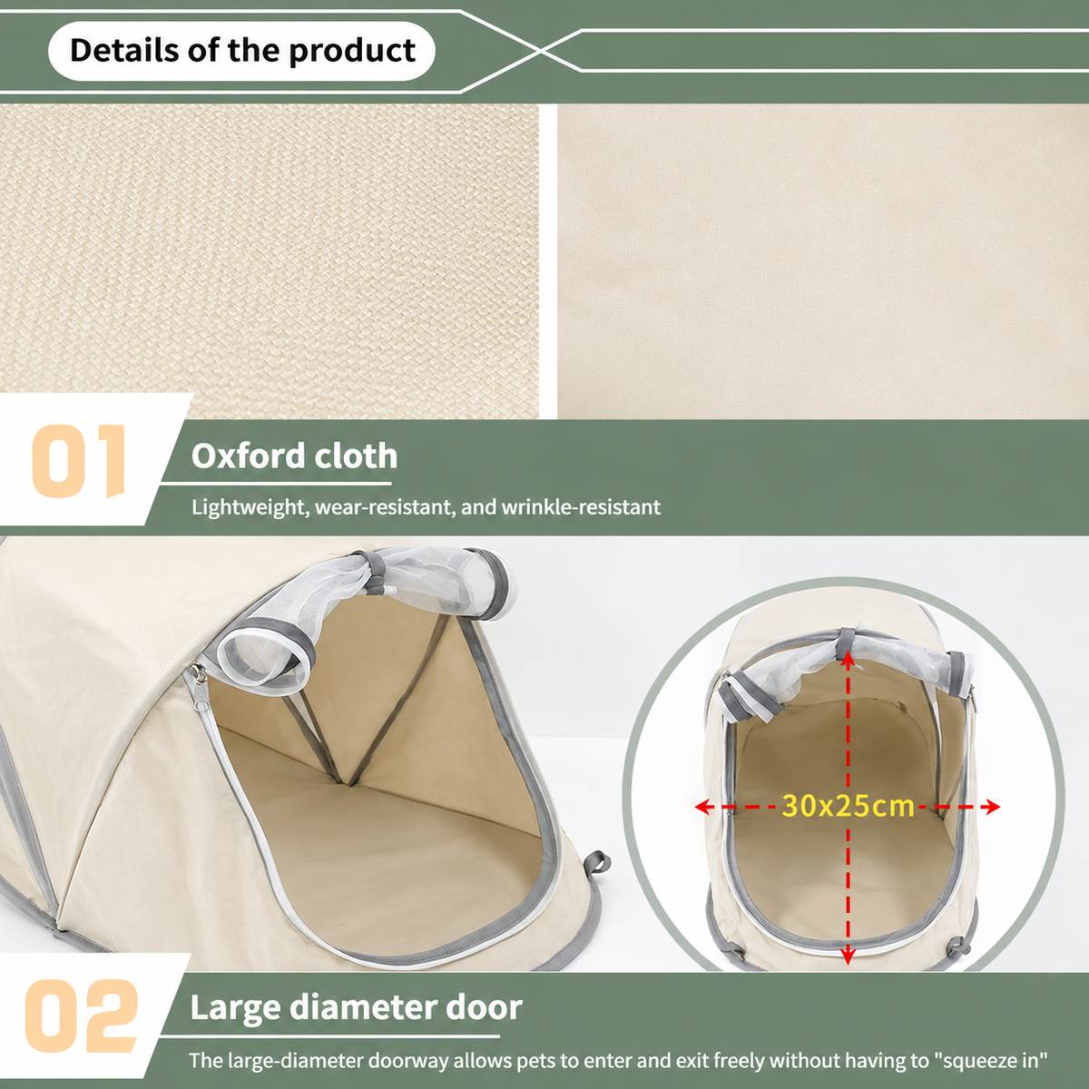 Foldable Portable Pet Tent – Breathable Oxford Fabric Puppy & Kitten House for Indoor Rest and Outdoor Camping, Equipped with Mesh Door and Ground Stakes for Picnic and Travel (Grey)