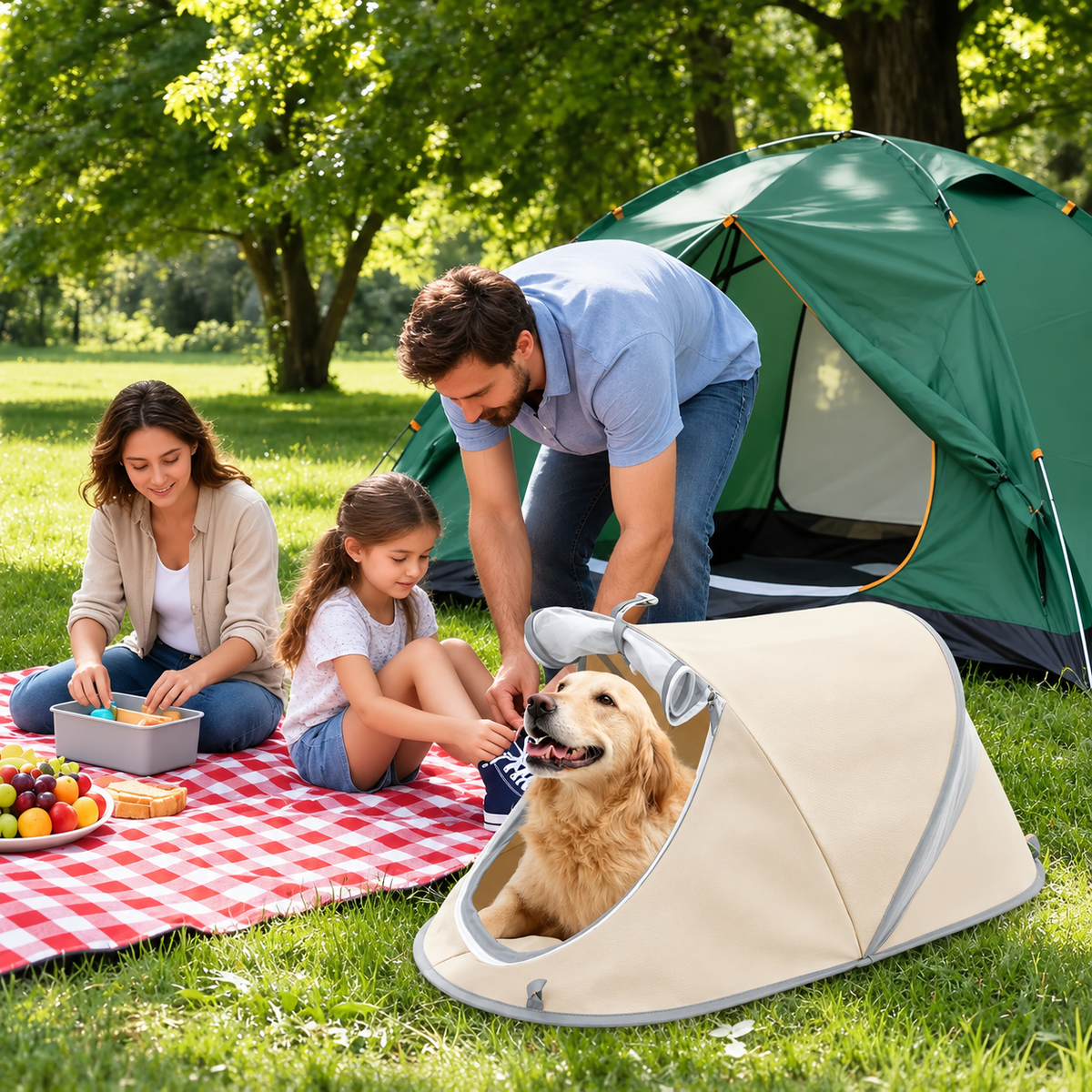 Foldable Portable Pet Tent – Breathable Oxford Fabric Puppy & Kitten House for Indoor Rest and Outdoor Camping, Equipped with Mesh Door and Ground Stakes for Picnic and Travel (Grey)