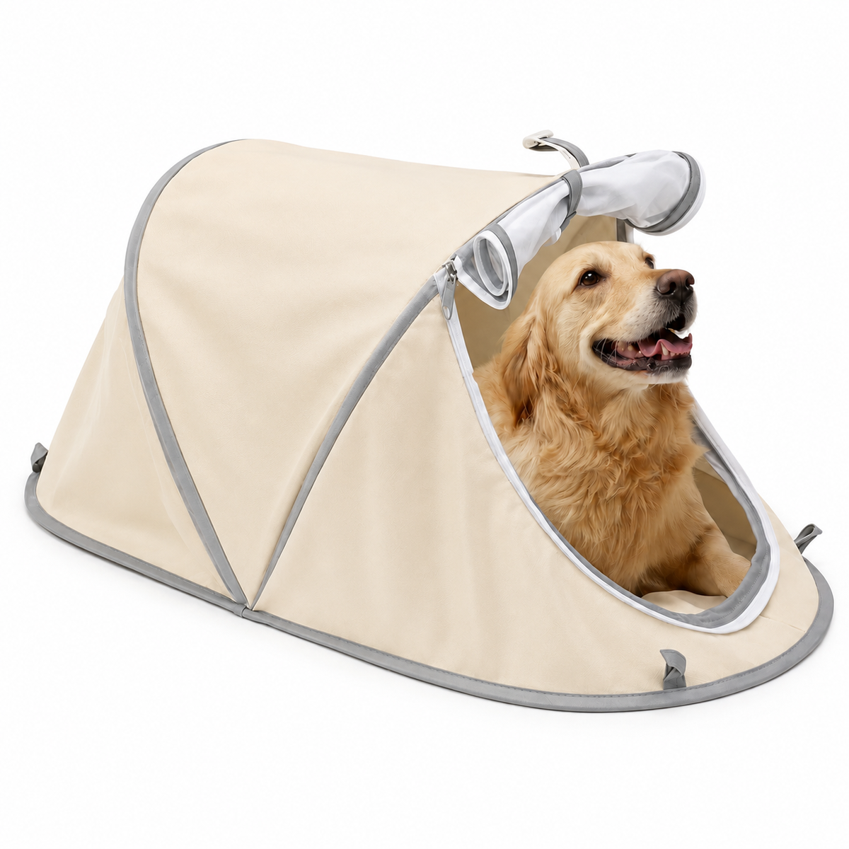 Foldable Portable Pet Tent – Breathable Oxford Fabric Puppy & Kitten House for Indoor Rest and Outdoor Camping, Equipped with Mesh Door and Ground Stakes for Picnic and Travel (Grey)