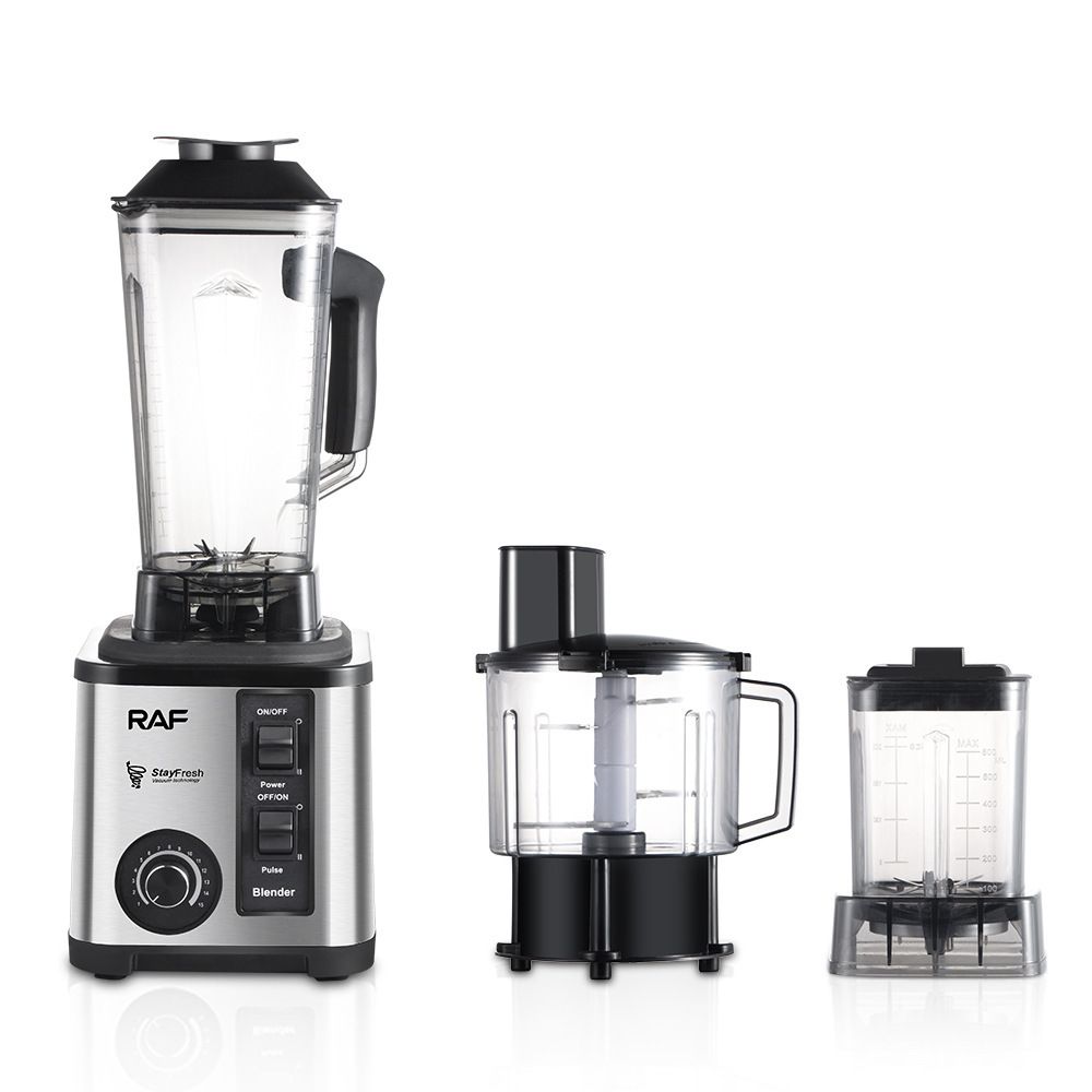 3-in-1 Multifunctional Electric Blender with Stainless Steel Body and Three Interchangeable Jars for Juicing, Grinding, and Food Prep in the Home Kitchen (Silver)