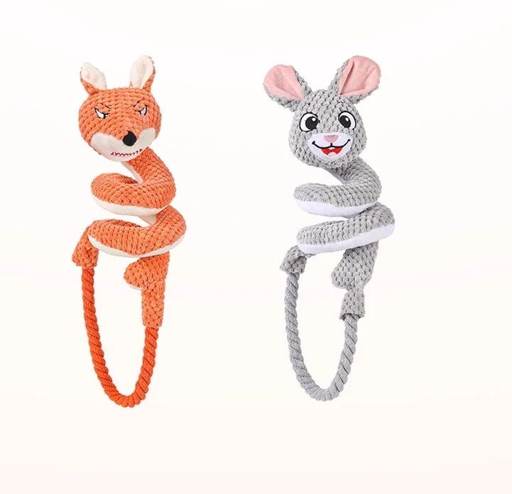 Spiral Plush Tug Toy for Large Dogs with Crinkle Sound and Durable Cotton Rope, Fox & Rabbit Designs – Perfect for Tug-of-War, Fetch, and Chewing Fun Indoors and Outdoors (Fox)