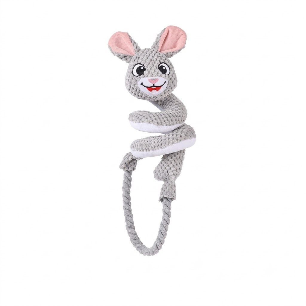 Spiral Plush Tug Toy for Large Dogs with Crinkle Sound and Durable Cotton Rope, Fox & Rabbit Designs – Perfect for Tug-of-War, Fetch, and Chewing Fun Indoors and Outdoors (Rabbit)