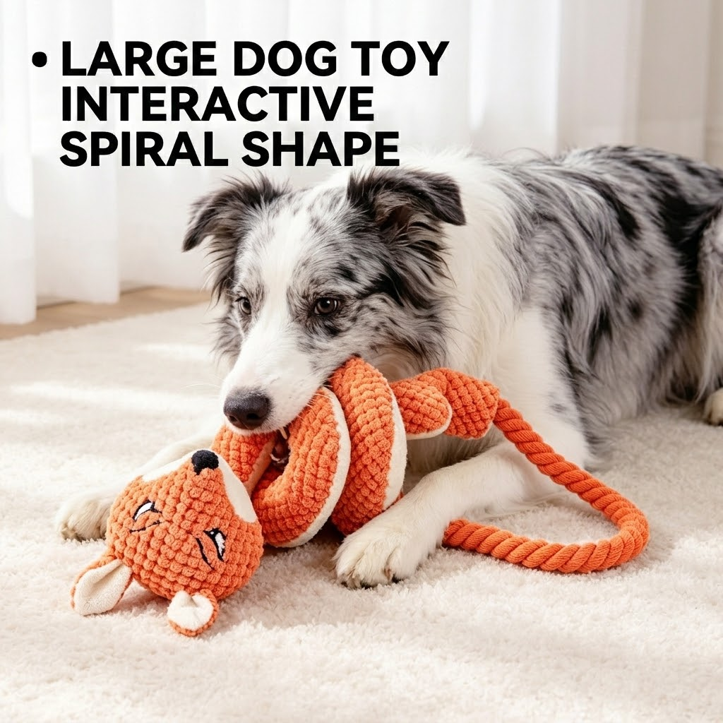 Spiral Plush Tug Toy for Large Dogs with Crinkle Sound and Durable Cotton Rope, Fox & Rabbit Designs – Perfect for Tug-of-War, Fetch, and Chewing Fun Indoors and Outdoors (Rabbit)