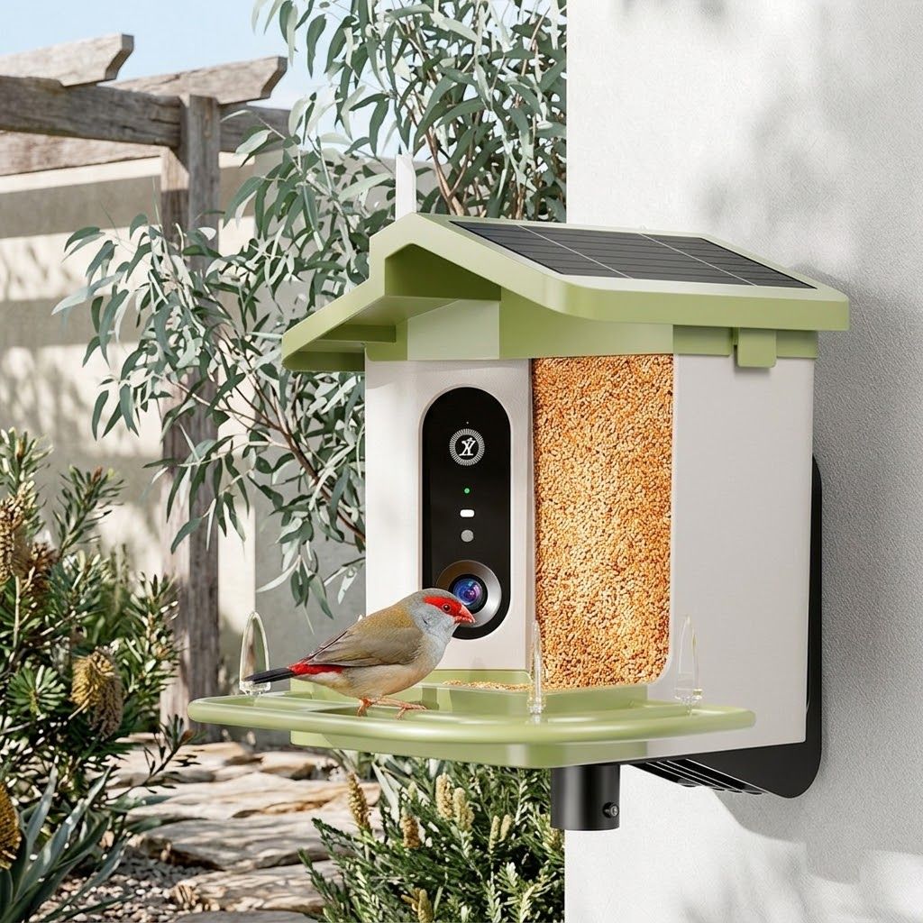 Smart Bird Feeder with 2K-4K Ultra HD AI Bird Recognition, Solar-Powered Outdoor Camera Feeder for Garden, Balcony, or Tree Mounting, Ideal for Bird Watching Enthusiasts and Backyard Wildlife Lovers (1080P, Green)
