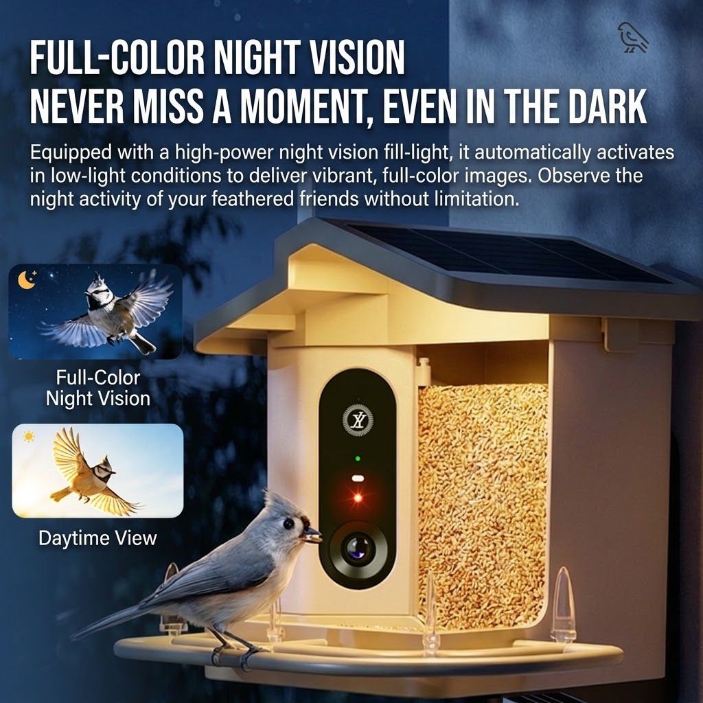 Smart Bird Feeder with 2K-4K Ultra HD AI Bird Recognition, Solar-Powered Outdoor Camera Feeder for Garden, Balcony, or Tree Mounting, Ideal for Bird Watching Enthusiasts and Backyard Wildlife Lovers (2.5K, Apricot)