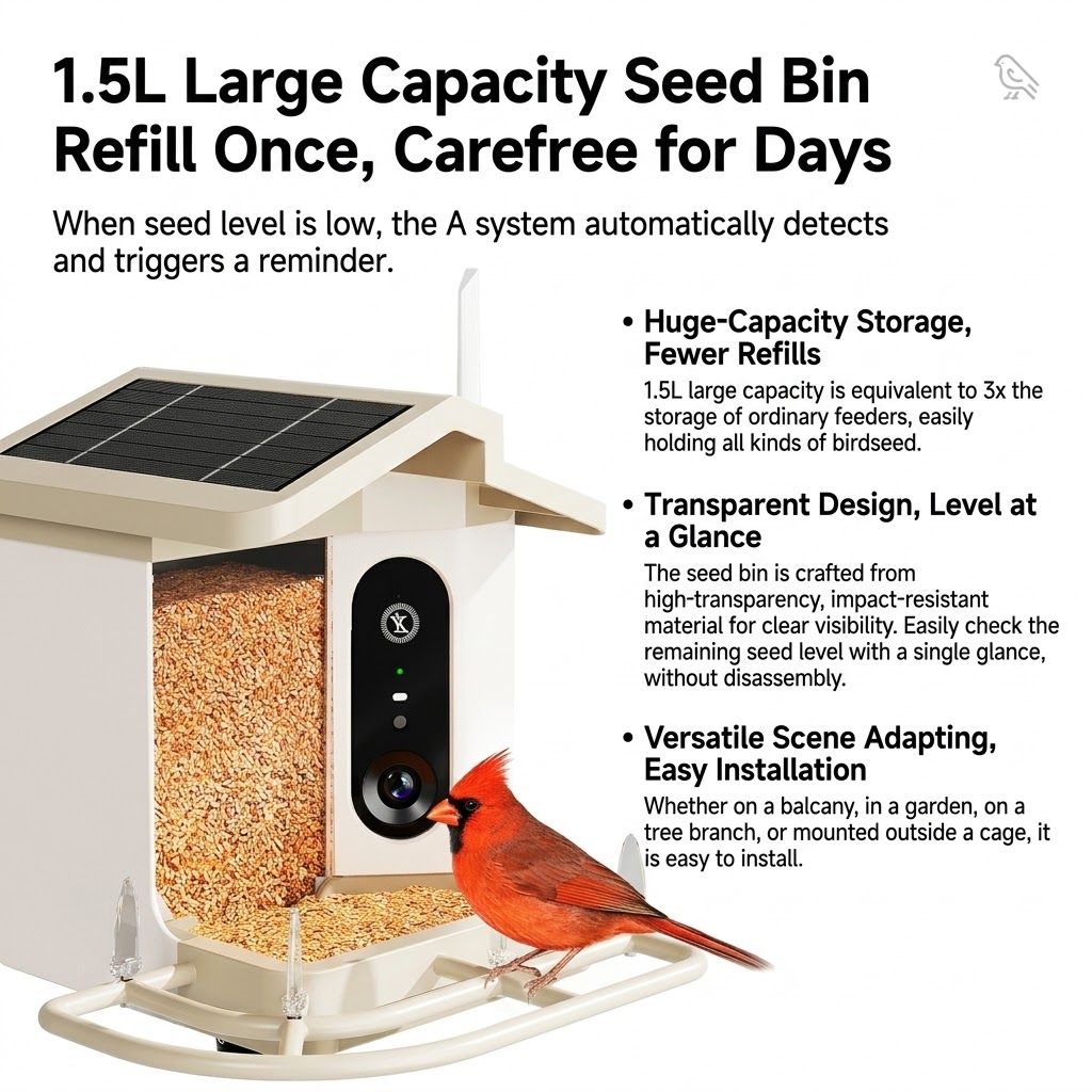 Smart Bird Feeder with 2K-4K Ultra HD AI Bird Recognition, Solar-Powered Outdoor Camera Feeder for Garden, Balcony, or Tree Mounting, Ideal for Bird Watching Enthusiasts and Backyard Wildlife Lovers (2.5K, Khaki)