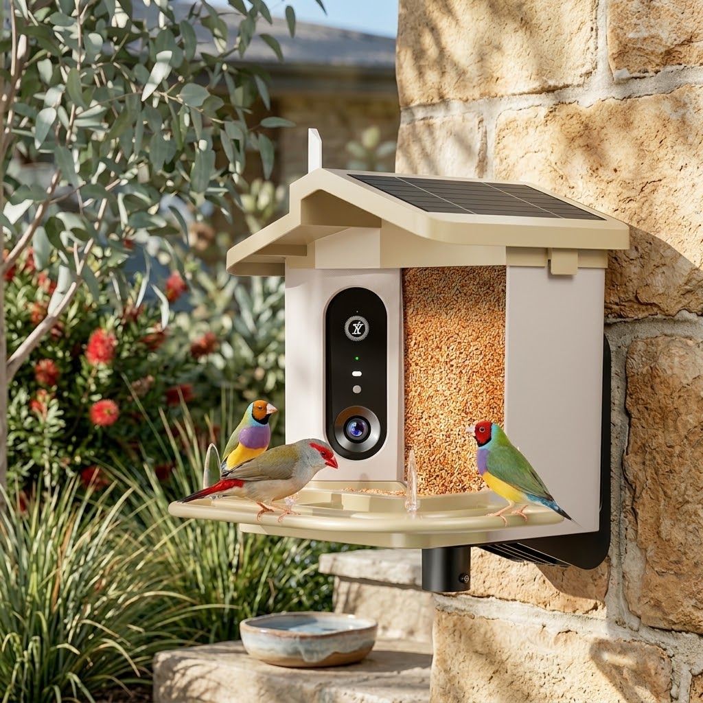 Smart Bird Feeder with 2K-4K Ultra HD AI Bird Recognition, Solar-Powered Outdoor Camera Feeder for Garden, Balcony, or Tree Mounting, Ideal for Bird Watching Enthusiasts and Backyard Wildlife Lovers (4K, Khaki)