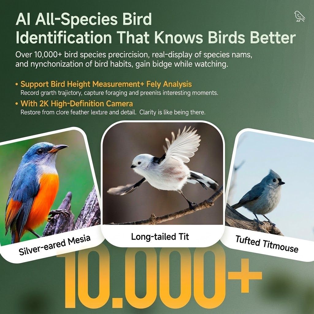 Smart Bird Feeder with 2K-4K Ultra HD AI Bird Recognition, Solar-Powered Outdoor Camera Feeder for Garden, Balcony, or Tree Mounting, Ideal for Bird Watching Enthusiasts and Backyard Wildlife Lovers (4K, Khaki)