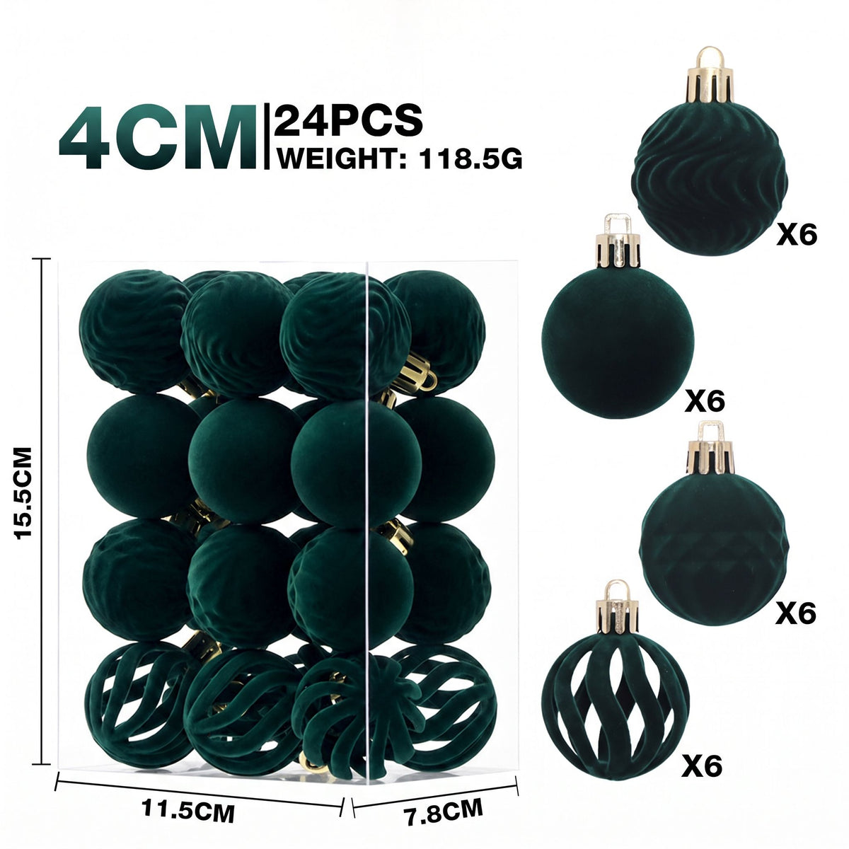 24-Piece Flocked Christmas Ball Ornament Set in Four Textured Styles, 4cm Hanging Decors for Holiday Tree, Festive Scene Display and Tabletop Atmosphere Enhancement (Beige)