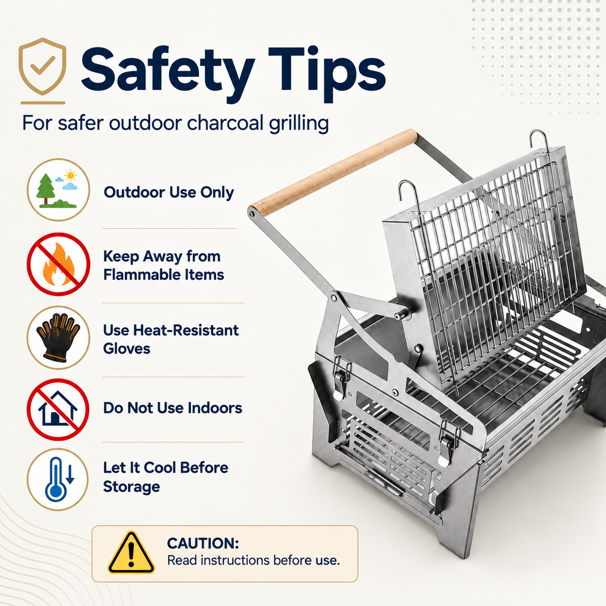 Foldable Portable Flip BBQ Grill and Fire Pit, 304 Stainless Steel Outdoor Camping Picnic Garden Barbecue Stove with Wooden Handle and Storage Bag (Silver)