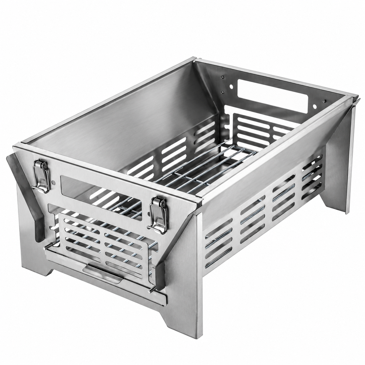 Foldable Portable Flip BBQ Grill and Fire Pit, 304 Stainless Steel Outdoor Camping Picnic Garden Barbecue Stove with Wooden Handle and Storage Bag (Silver)