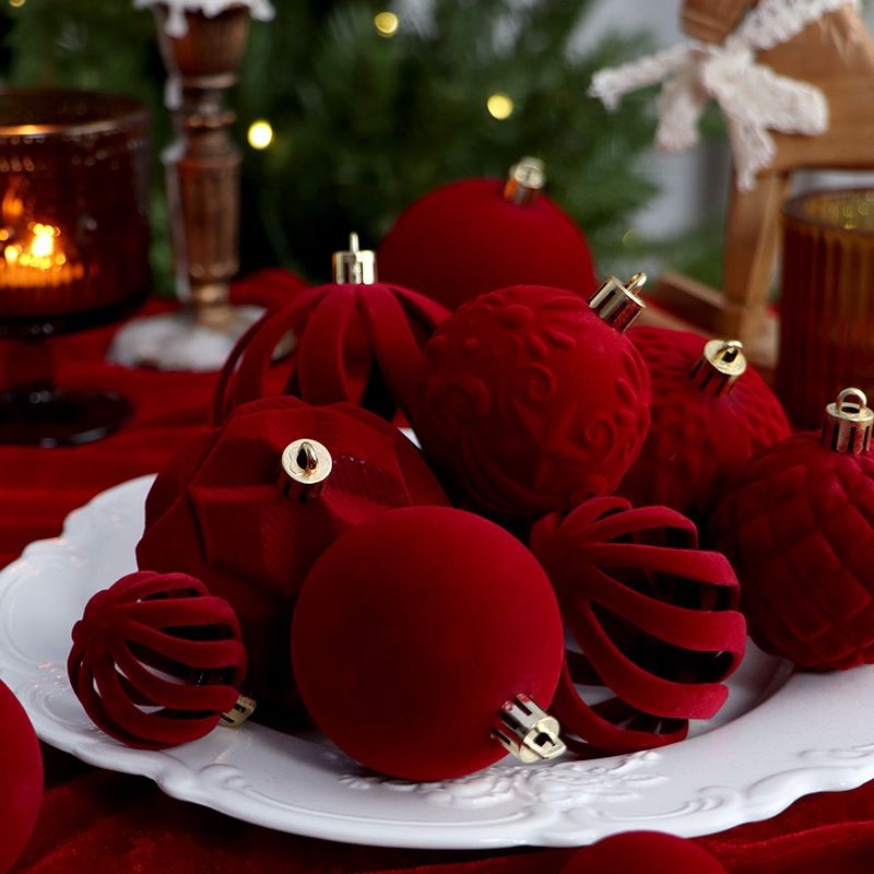 6cm Flocked Christmas Balls Set of 24 with Metal Hangers, Four Textured Styles in Wine Red, Cream White, Pink, Dark Green and Caramel Brown for Tree and Tabletop Holiday Displays (Caramel Brown)