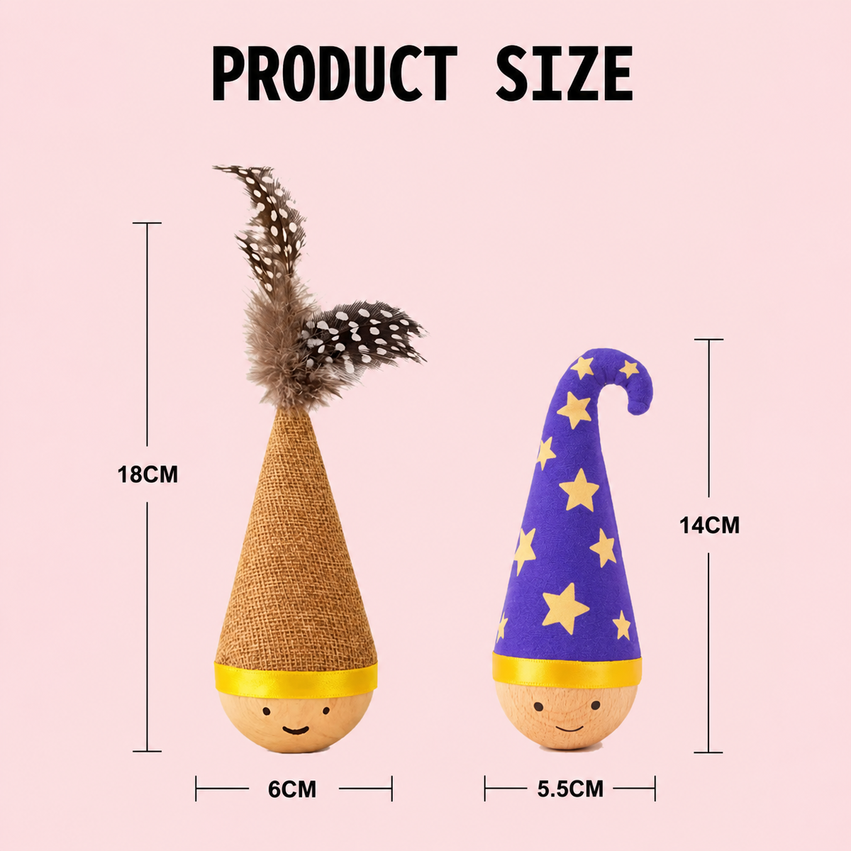 Self-Righting Pet Toy with Natural Wood Base and Durable Fabric Top, Featuring Feather Options and Playful Smile Design, Perfect for Indoor Cats and Small Dogs to Chase, Bat, and Enjoy Endless Fun. (Combo3)