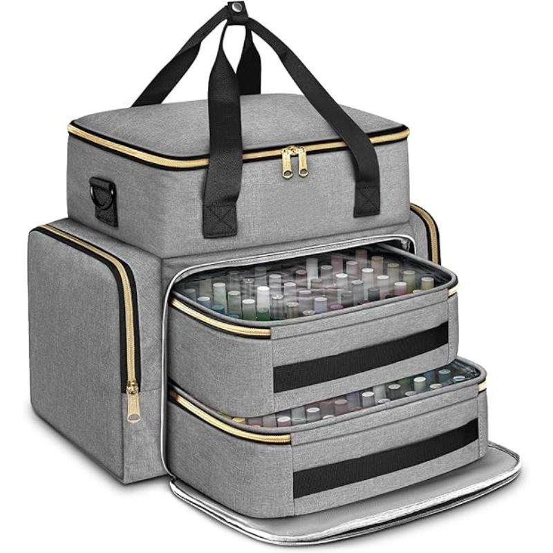 Large Capacity Nail Polish Organizer Bag Double Layer Portable Storage Case with Sponge Dividers for Manicure Tools Cosmetics and Travel Use (Black)