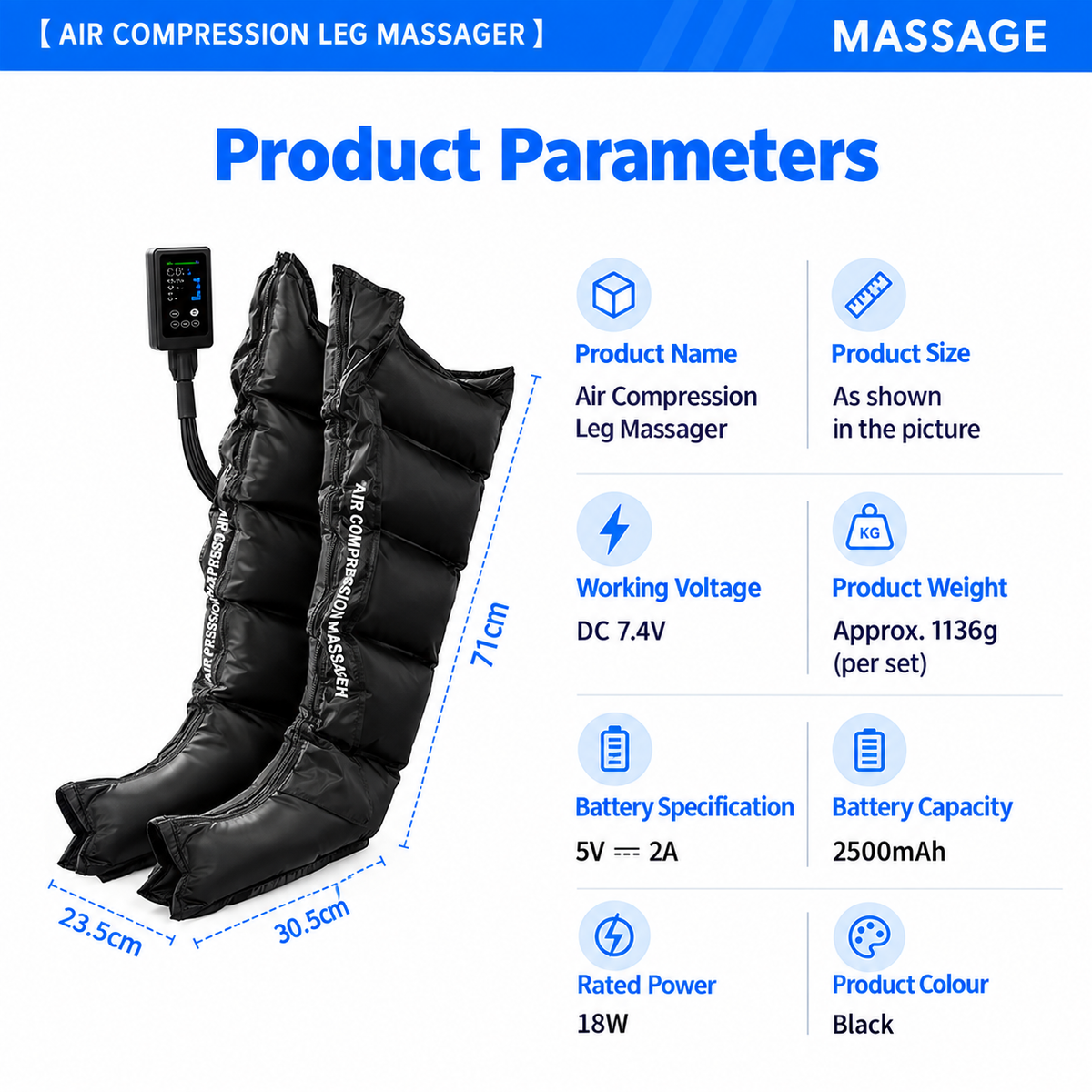 Air Compression Leg Massager Boots for Post-Workout Recovery and Daily Leg Relaxation, Full-Wrap Design with Breathable Fabric and Easy-Grip Zipper, Ideal for Gym and Home Use (A Pair)