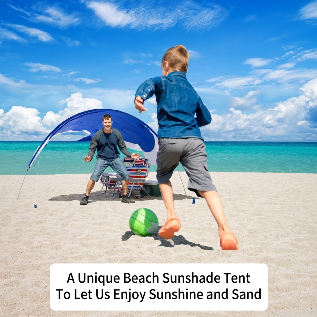 Whale-Shaped Beach Wind Shelter – Ultra-Light 1 kg Portable Sun Shade Tent, Spacious for 2-3 People, Quick Setup Open Design for Seaside Relaxation and Family Outings (Blue)