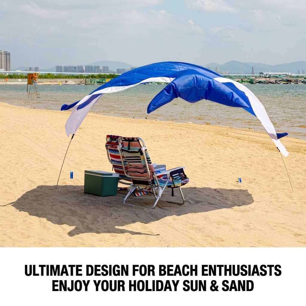 Whale-Shaped Beach Wind Shelter – Ultra-Light 1 kg Portable Sun Shade Tent, Spacious for 2-3 People, Quick Setup Open Design for Seaside Relaxation and Family Outings (Blue)