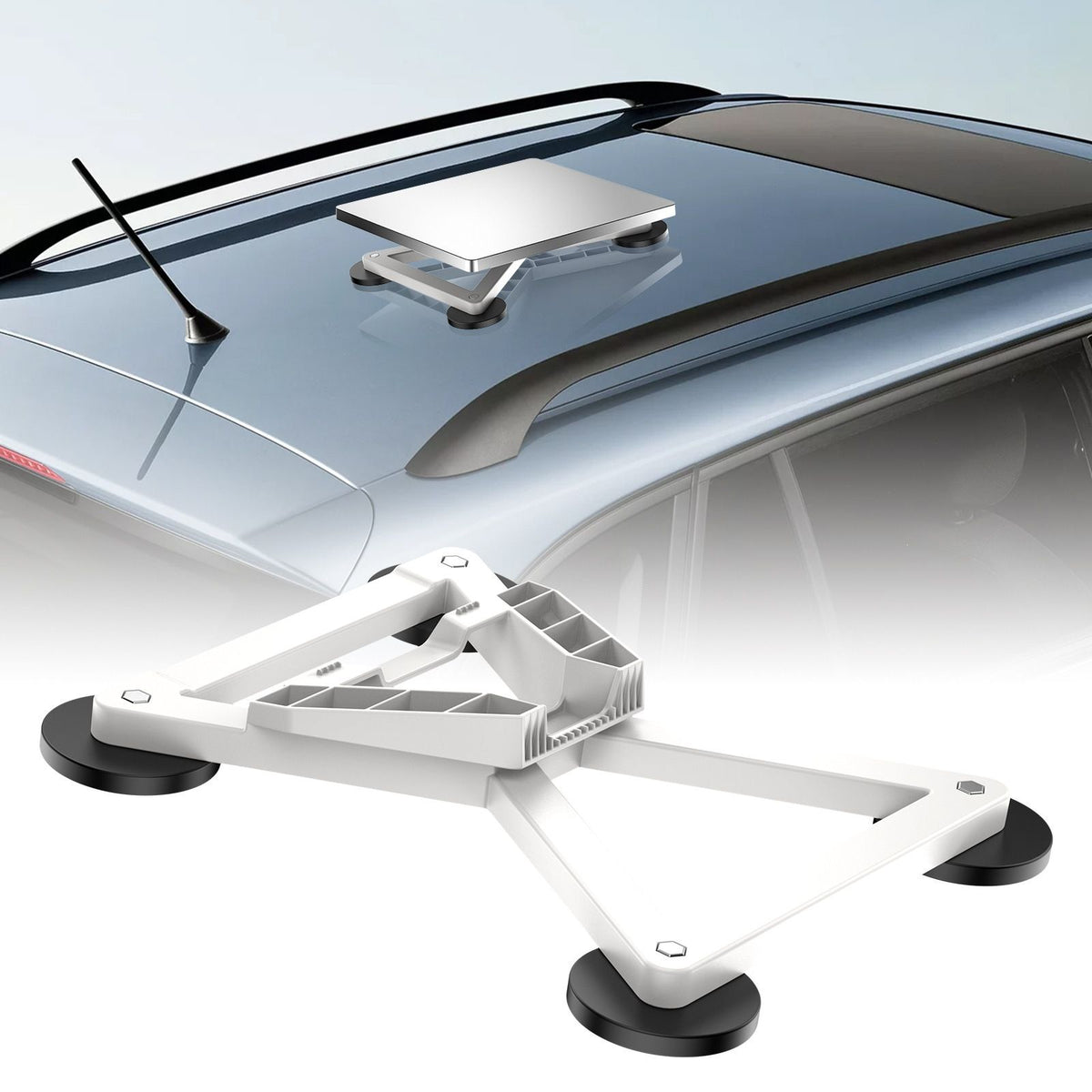 Magnetic Vehicle Mount for Starlink Mini, Aluminium Alloy Car Mount with 4 Heavy-Duty Magnetic Bases, X-Shape Stable Bracket for Outdoor Travel, Marine and Off-Road Use (White)