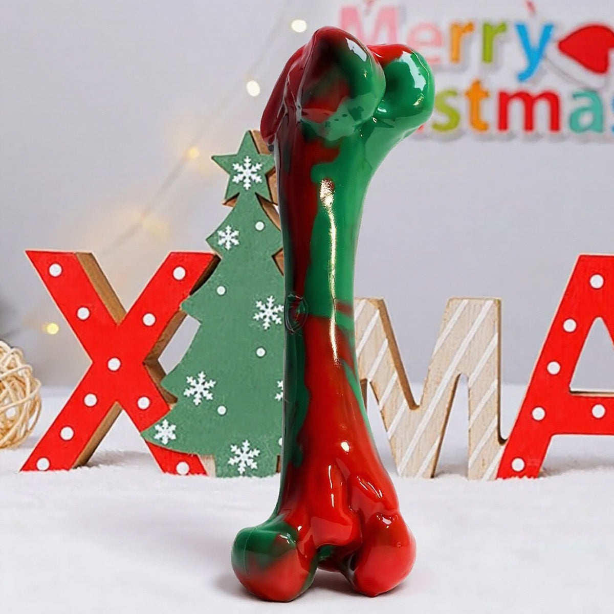 Festive Christmas Dog Chew Bone Toy – Durable Hard Plastic Dental Care Stick for Aggressive Chewers, Interactive Holiday Play & Teeth Cleaning, Santa's Little Helper Gift for Puppies and Adult Dogs (A)