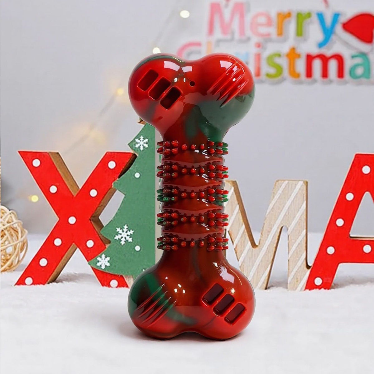 Festive Christmas Dog Chew Bone Toy – Durable Hard Plastic Dental Care Stick for Aggressive Chewers, Interactive Holiday Play & Teeth Cleaning, Santa's Little Helper Gift for Puppies and Adult Dogs (C)