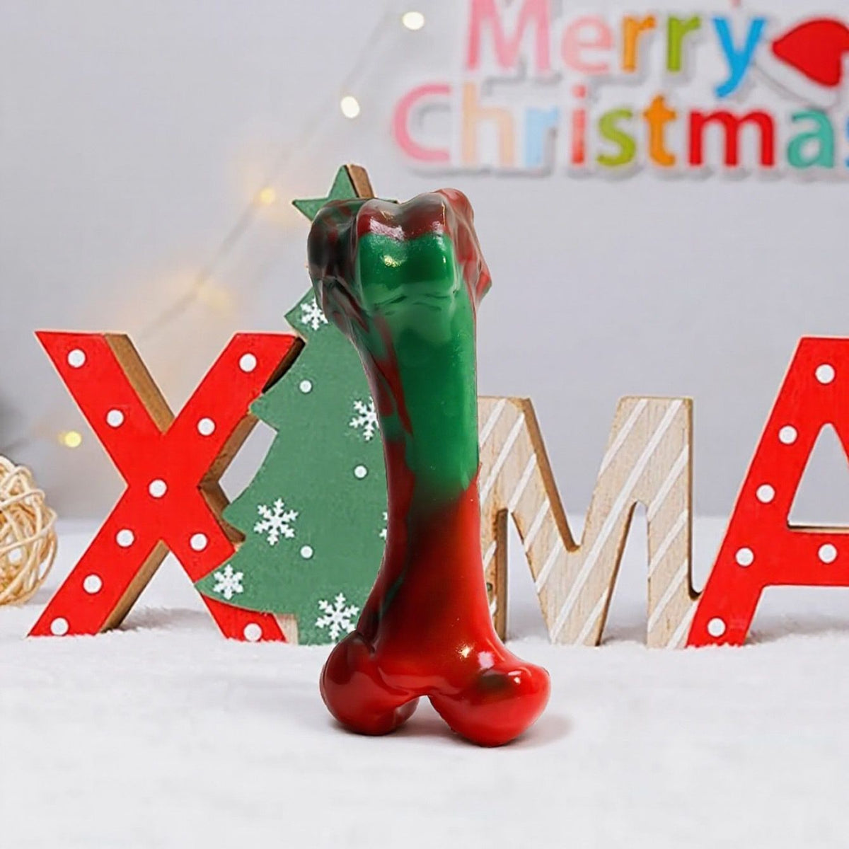 Festive Christmas Dog Chew Bone Toy – Durable Hard Plastic Dental Care Stick for Aggressive Chewers, Interactive Holiday Play & Teeth Cleaning, Santa's Little Helper Gift for Puppies and Adult Dogs (D)