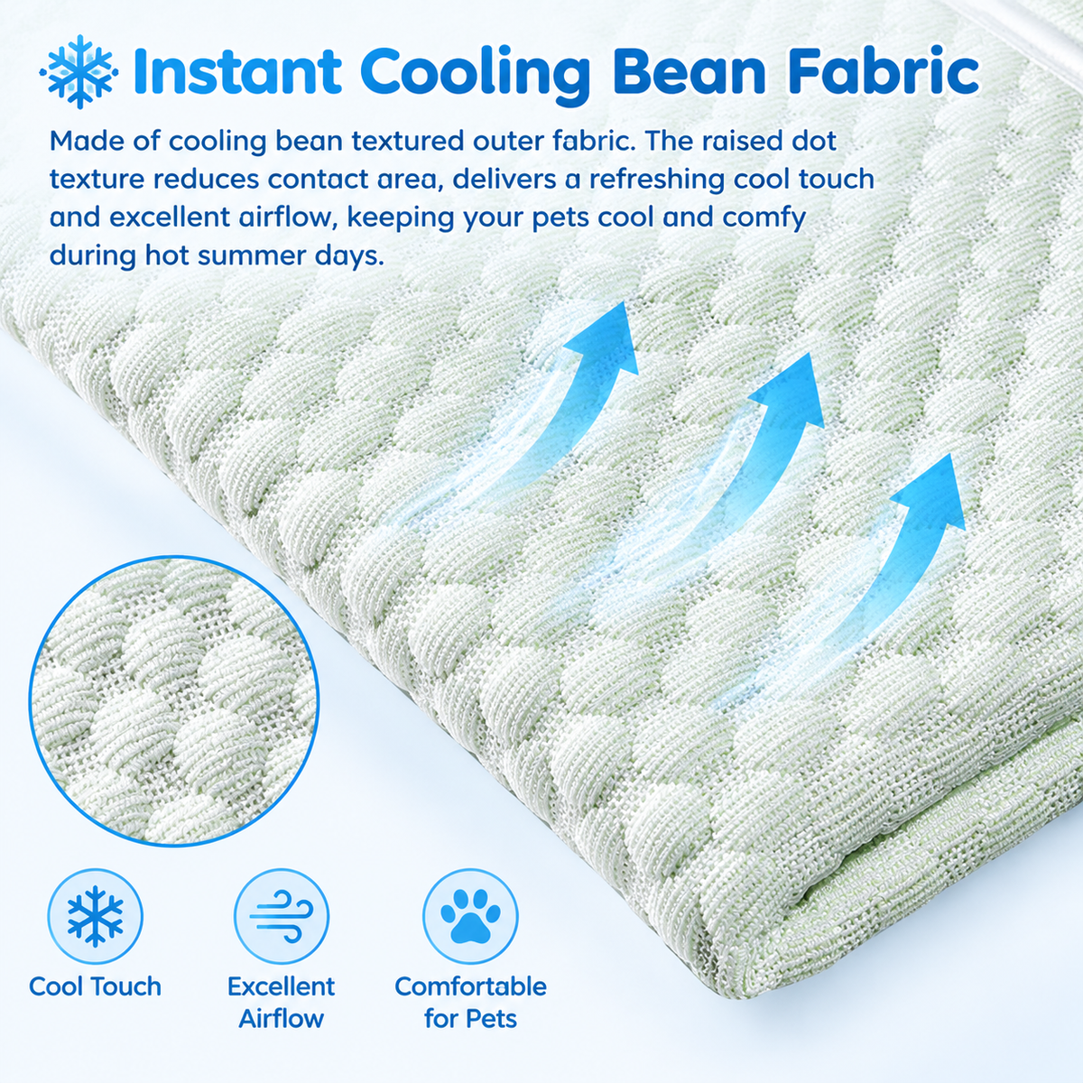 Cooling Pet Sofa Bed for Cats and Dogs, Breathable Ice Silk Bean Fabric with Supportive Edges, Removable Washable Cover, Non-Slip Bottom, Ideal for Summer Lounging in Living Rooms and Bedrooms (Light Blue, L)