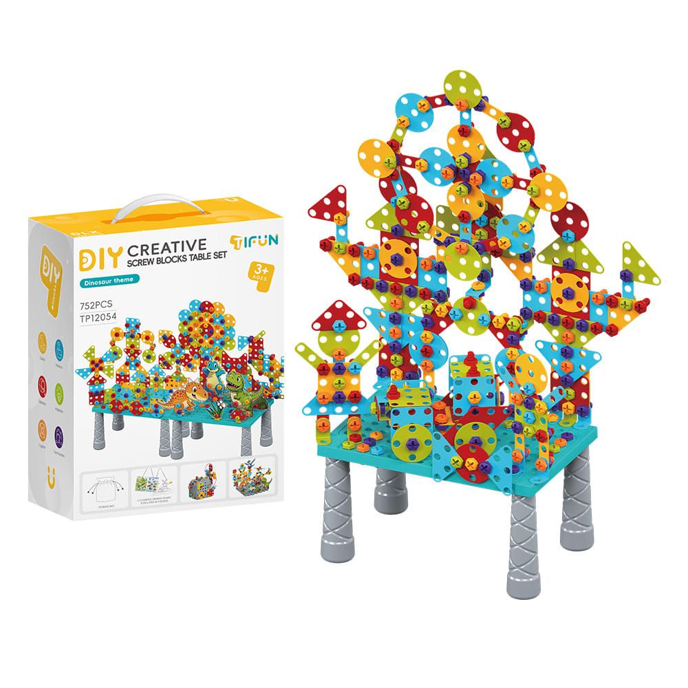 DIY Creative Screw Puzzle Building Block Table Set for Kids Ages 3+ – Educational STEM Toy with Colorful Plastic Pieces, Tools, and Bonus Drawing Board for Home Play and Skill Development (752PCS, Dinosaur)