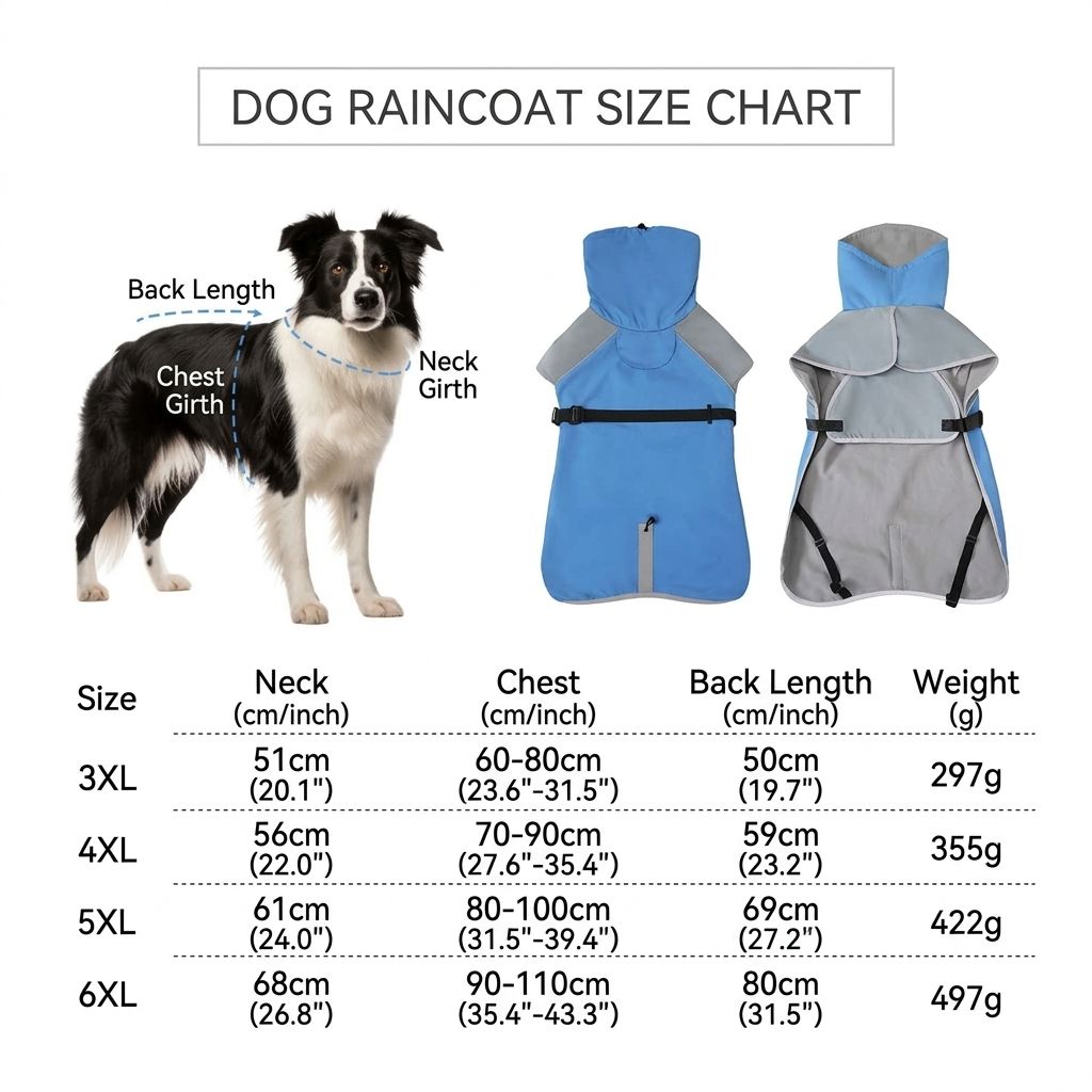 Waterproof Windproof Fleece-Lined Dog Raincoat with Reflective Trim and Leash Opening for Large Breeds, Ideal for Rainy and Snowy Walks (6XL)